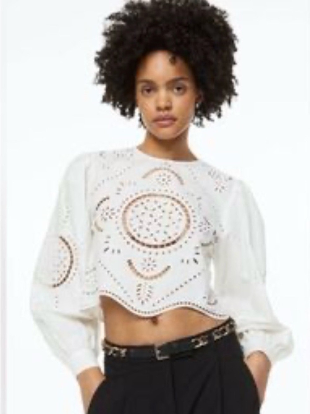 H&M White Eyelet Embroidery Blouse, size Medium